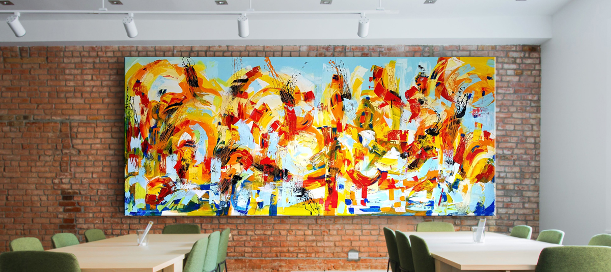 Action Painting Gemälde von Etelka Kovacs-Koller im Raum