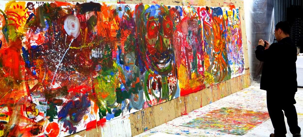 Innovationsteam Action Painting großformatiges Teampainting